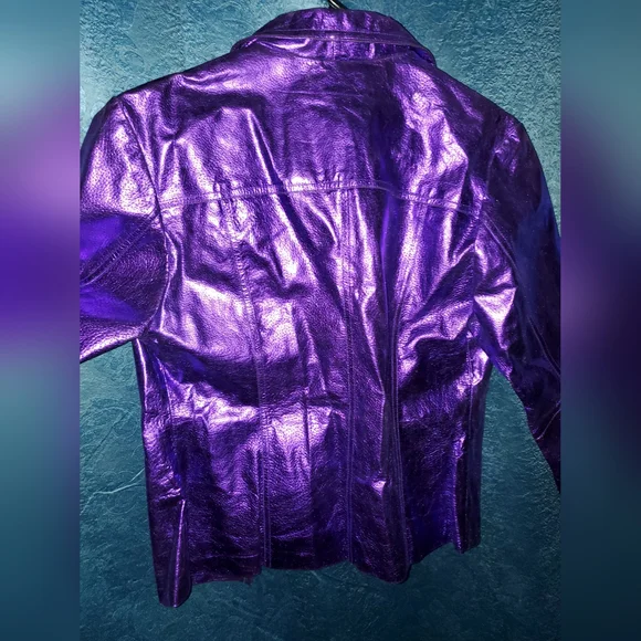 90's GLAM, WILSON'S LEATHER "MAXIMA" PURPLE SHIMMER JACKET. - Picture 2 of 5